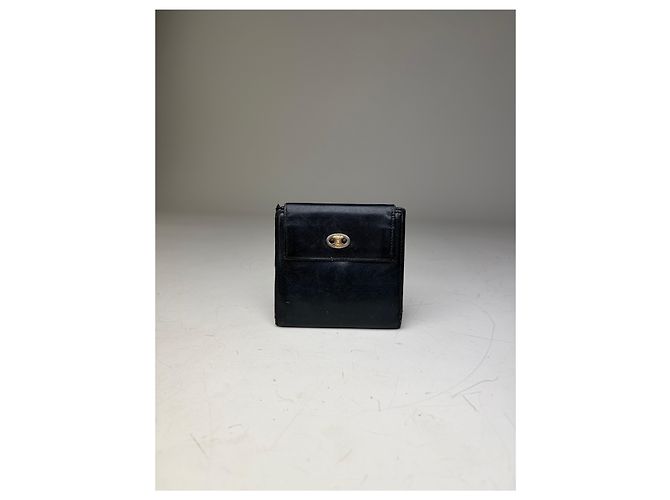 Céline Vintage Celine Leather Wallet Black Gold Snap - view 6