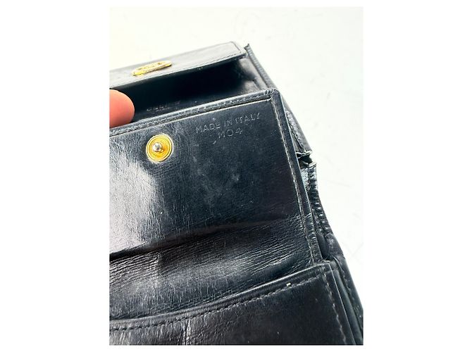 Céline Vintage Celine Leather Wallet Black Gold Snap - view 7