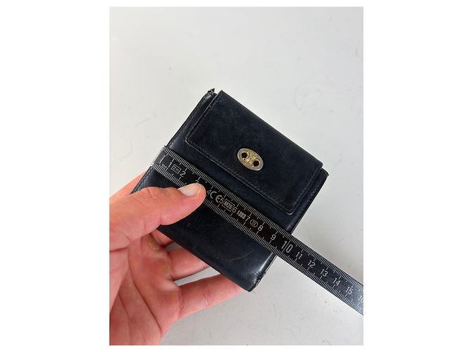 Céline Vintage Celine Leather Wallet Black Gold Snap - view 9