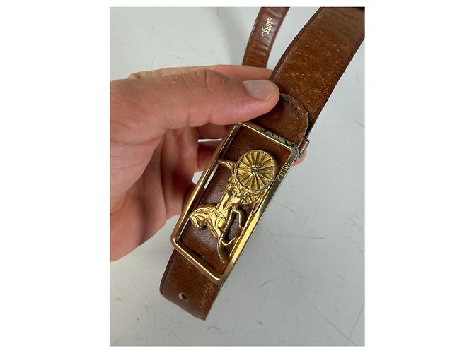 Céline Vintage Celine Ledergürtel Braun Goldene Schnalle - Ansicht 2