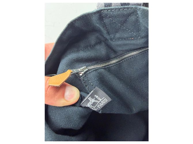 Hermès Borsa Tote Vintage Hermes in tela Nero Grigio Scuro - vista 4