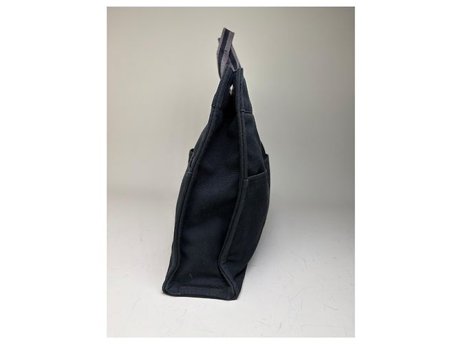 Hermès Borsa Tote Vintage Hermes in tela Nero Grigio Scuro - vista 7