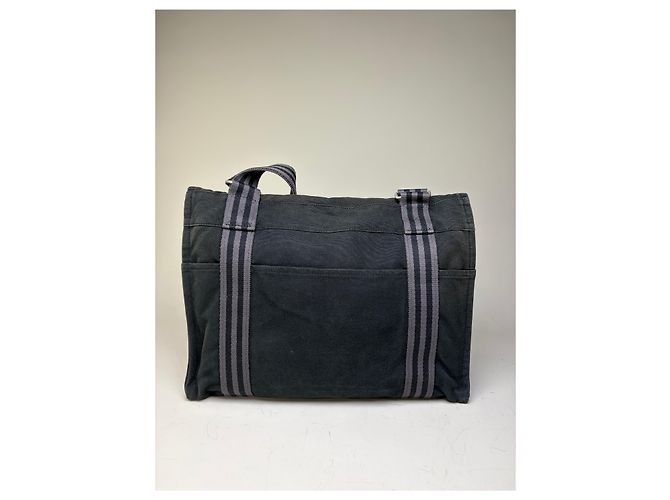 Hermès Vintage Hermes Canvas Messenger Bag Schwarz Silber - Ansicht 2