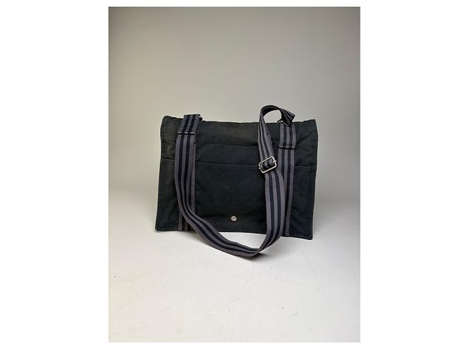 Hermès Vintage Hermes Canvas Messenger Bag Schwarz Silber - Ansicht 8