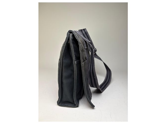 Hermès Vintage Hermes Canvas Messenger Bag Schwarz Silber - Ansicht 9