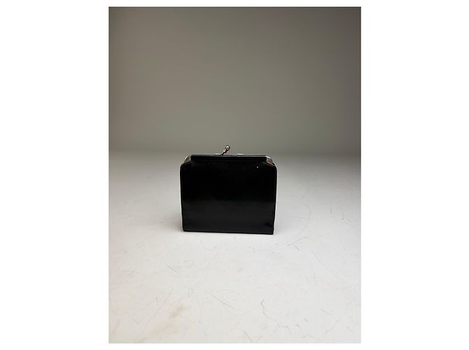 Edge Céline Vintage Celine Leather Kiss Lock Wallet Black Silver - view 11