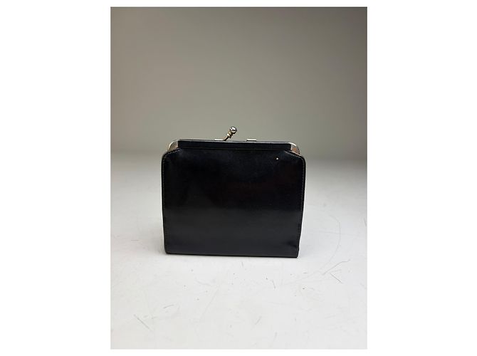 Edge Céline Vintage Celine Leather Kiss Lock Wallet Black Silver - view 2