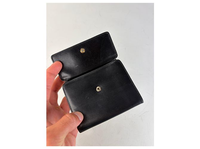 Edge Céline Vintage Celine Leather Kiss Lock Wallet Black Silver - view 4