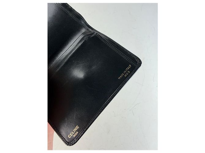 Edge Céline Vintage Celine Leather Kiss Lock Wallet Black Silver - view 6
