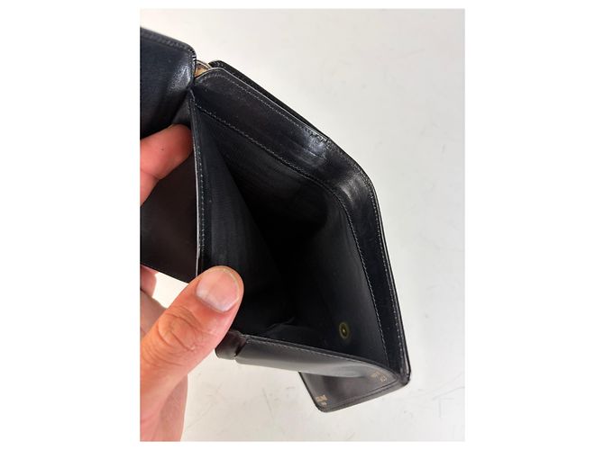 Edge Céline Vintage Celine Leather Kiss Lock Wallet Black Silver - view 7