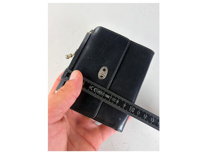 Edge Céline Vintage Celine Leather Kiss Lock Wallet Black Silver - view 9