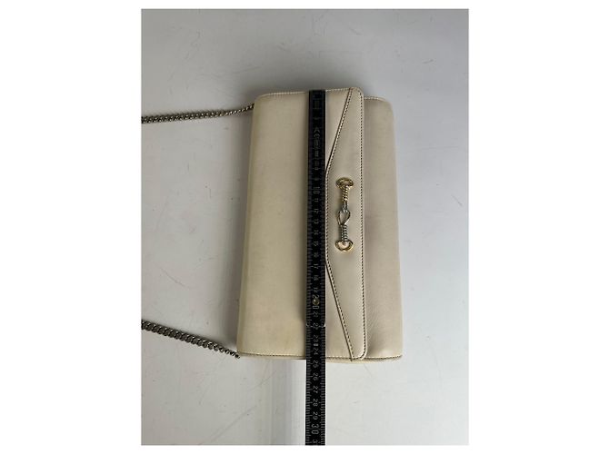 Céline Vintage Celine Leder Schultertasche Creme Gold Beige - Ansicht 10