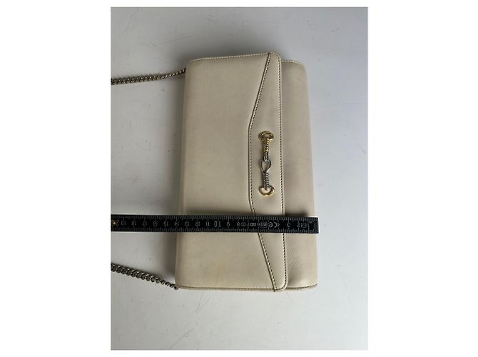Céline Vintage Celine Leder Schultertasche Creme Gold Beige - Ansicht 11
