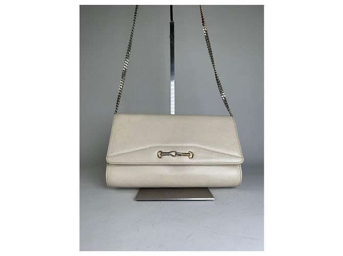 Céline Vintage Celine Leder Schultertasche Creme Gold Beige - Ansicht 14