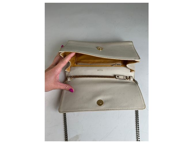 Céline Vintage Celine Leder Schultertasche Creme Gold Beige - Ansicht 3