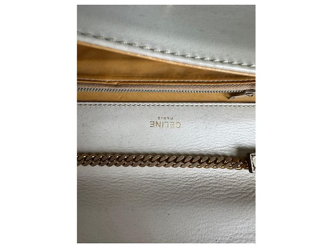 Céline Vintage Celine Leder Schultertasche Creme Gold Beige - Ansicht 5