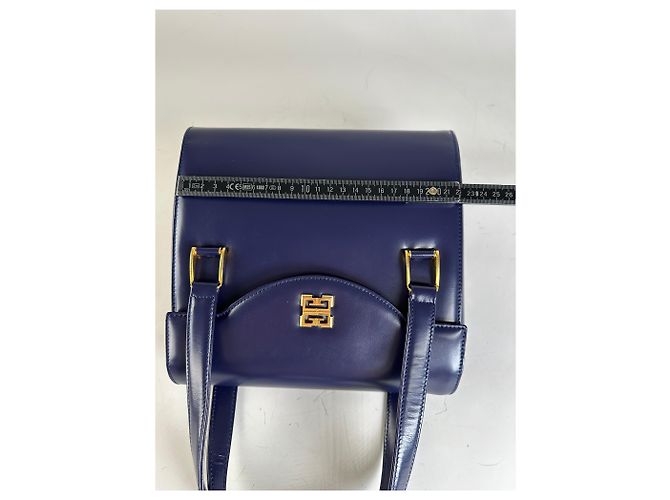 Vintage Givenchy 4G Logo Leder Tasche Marineblau Gold - Ansicht 10
