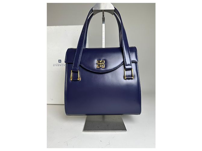 Vintage Givenchy 4G Logo Leder Tasche Marineblau Gold - Ansicht 12