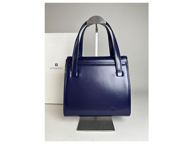 Vintage Givenchy 4G Logo Leder Tasche Marineblau Gold - Ansicht 13