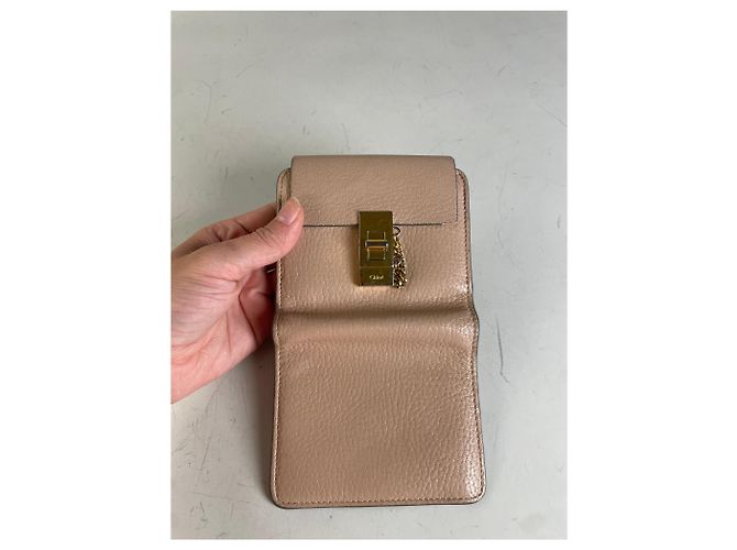 Chloé Vintage Chloe Pebbled Leather Wallet Blush Pink Gold - view 7