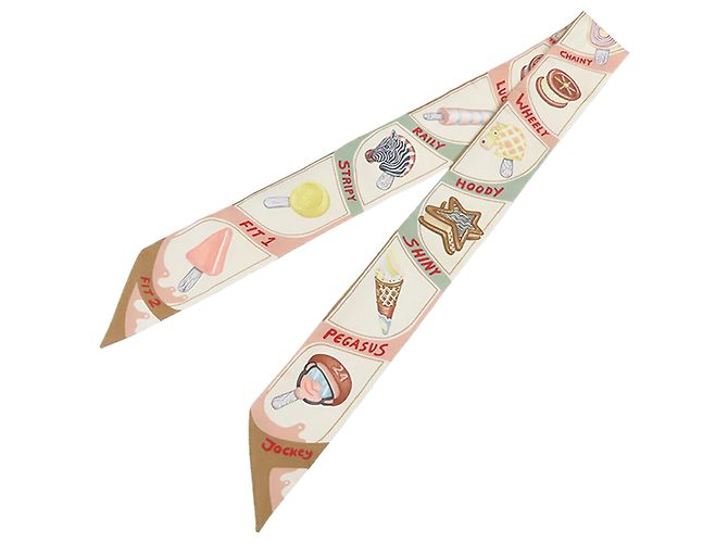 Hermès Funny Ice Cream Seidentuch Twilly Beige - Ansicht 2