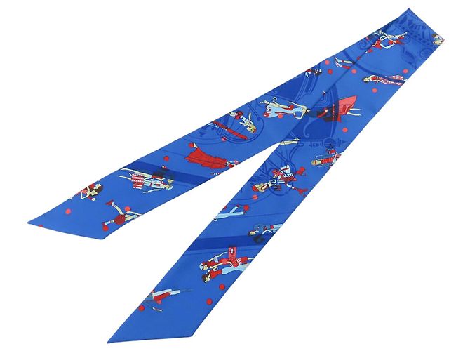 Foulard Twilly in seta blu Hermès Ex Libris Les Parisiennes - vista 2