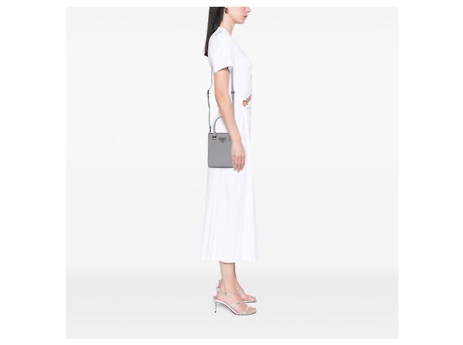 Borsa Tote e Borsa Satchel Prada Small Leather Brushed Grigia Grigio - vista 11