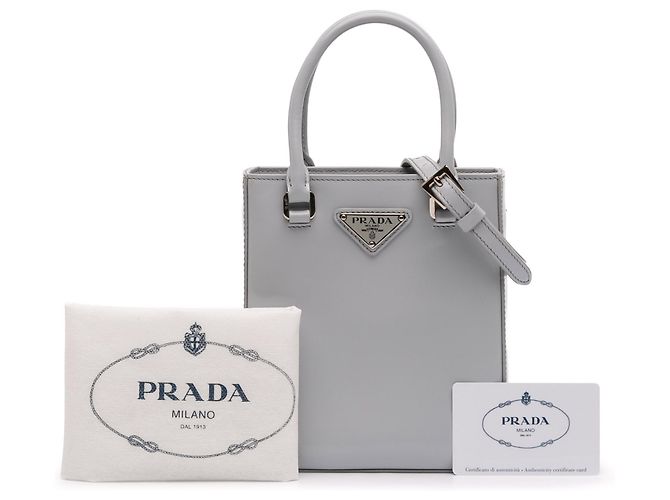 Borsa Tote e Borsa Satchel Prada Small Leather Brushed Grigia Grigio - vista 12