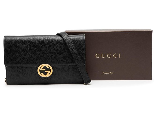 Portafoglio con catena Gucci in pelle nera con logo G interlocking Nero - vista 8