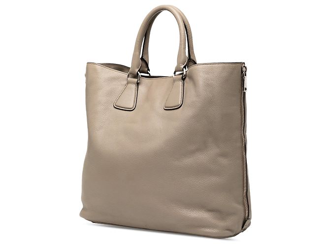 Borsa Tote Convertibile con Zip Laterale Prada Vitello Daino Marrone - vista 2