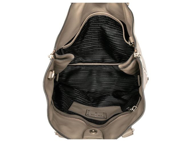 Borsa Tote Convertibile con Zip Laterale Prada Vitello Daino Marrone - vista 4