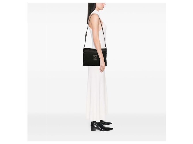 Borsa a tracolla in tela Zucca nera Fendi Nero - vista 9
