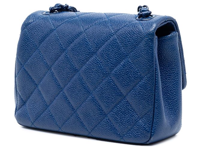 Borsa a tracolla Chanel Mini Square Quilted Caviar CC Incognito Single Flap blu - vista 2