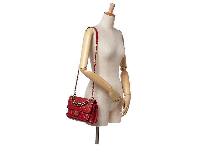 Borsa Chanel Small Quilted Lambskin Chain Link Flap Rossa Rosso - vista 10