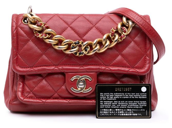Borsa Chanel Small Quilted Lambskin Chain Link Flap Rossa Rosso - vista 11