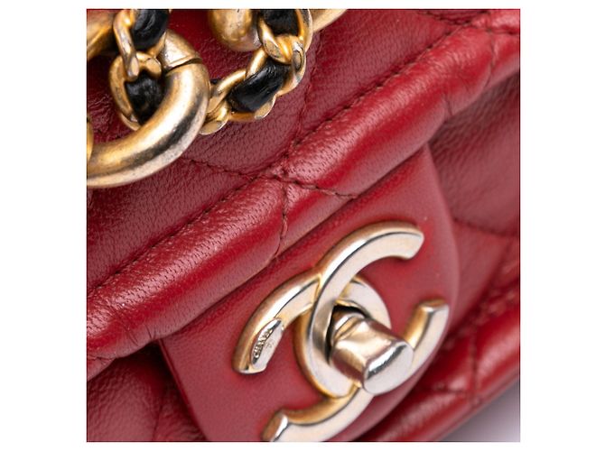 Borsa Chanel Small Quilted Lambskin Chain Link Flap Rossa Rosso - vista 9