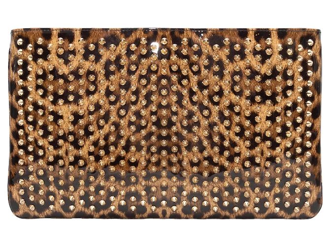 Borsa in vernice con stampa leopardata e borchie Christian Louboutin Marrone & Nero - vista 2