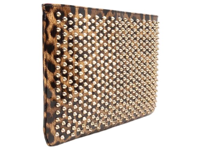 Borsa in vernice con stampa leopardata e borchie Christian Louboutin Marrone & Nero - vista 3