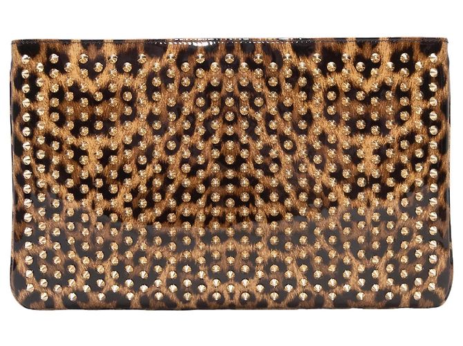 Borsa in vernice con stampa leopardata e borchie Christian Louboutin Marrone & Nero - vista 4
