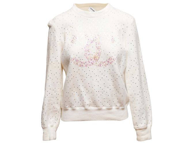 Chanel Baumwoll-Sweatshirt mit Logo Rundhalsausschnitt Weiß & Hellrosa 2021 Größe FR 36 - Ansicht 2