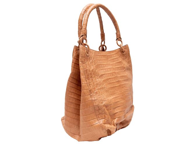 Borsa Bucket in coccodrillo grande Tan Nancy Gonzalez Cammello - vista 2