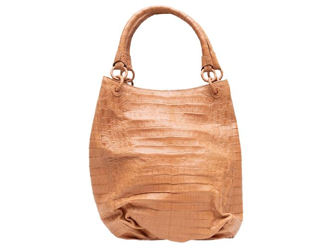 Borsa Bucket in coccodrillo grande Tan Nancy Gonzalez Cammello - vista 3