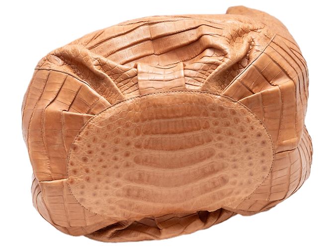 Borsa Bucket in coccodrillo grande Tan Nancy Gonzalez Cammello - vista 6