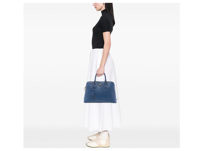 Borsa Prada Large Saffiano Lux Promenade blu - vista 6