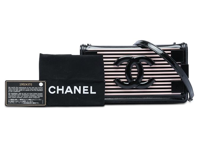 Borsa a tracolla Boy Brick orizzontale Chanel in vernice rosa e acrilico a righe - vista 6
