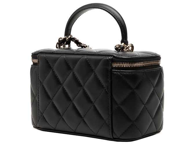 Vanity Piccola beauty case Chanel in pelle d'agnello nera con manico superiore e tracolla con catena Nero - vista 2