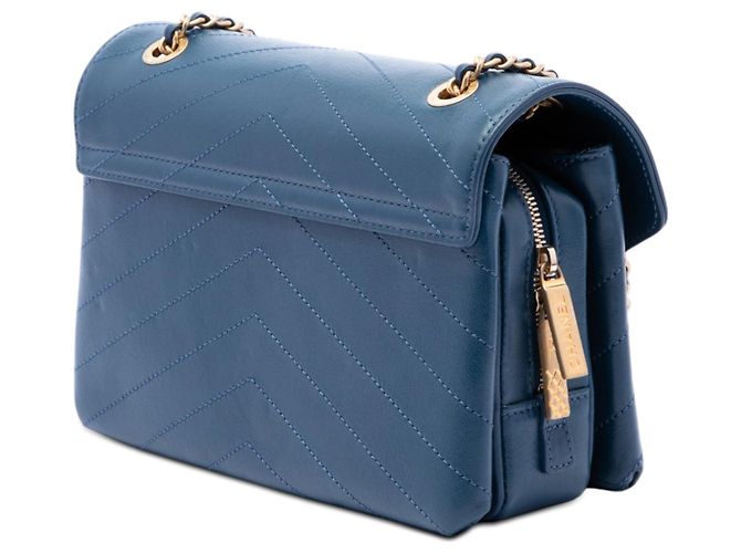Borsa a tracolla Chanel Small Chevron in agnello blu con chiusura a bustina e cuciture - vista 2
