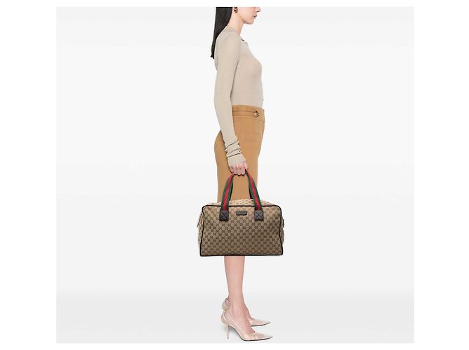 Borsa spolverino Gucci GG Canvas Web beige - vista 9