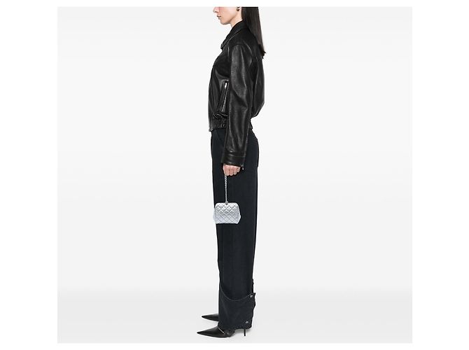 Clutch da sera Chanel in agnello trapuntato metallizzato argento - vista 5