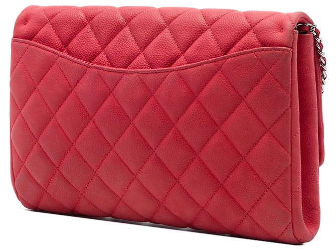 Clutch Chanel CC trapuntata in caviar rosso con borsa a tracolla con catena - vista 2